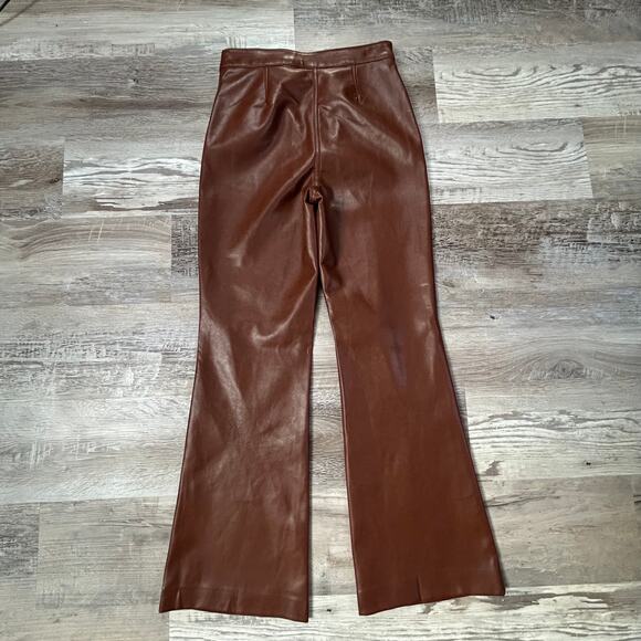 Wilfred Faux Leather Brown Flare Pants Aritzia Size 0 High Rise - Picture 4 of 8